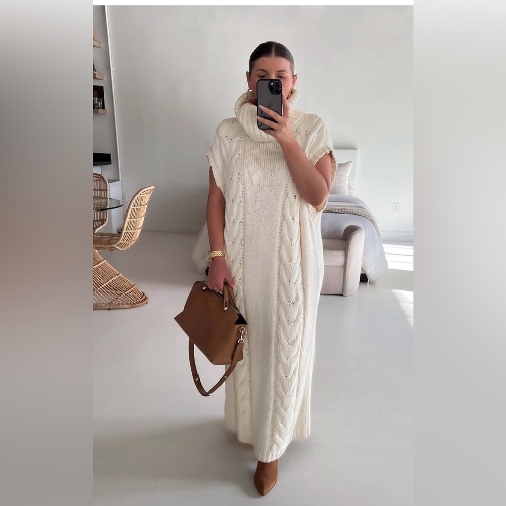 Free People Cream Maxi Sweater Dress, Medium